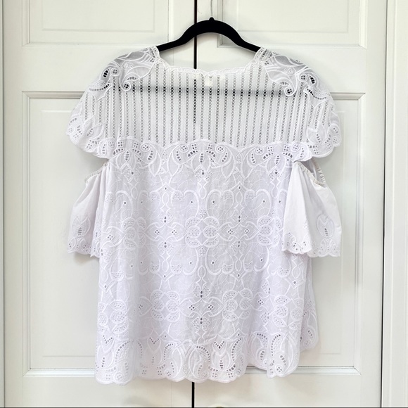 Jonathan Simkhai V-Neck White Crochet Flutter Sleeve Top - Picture 12 of 16